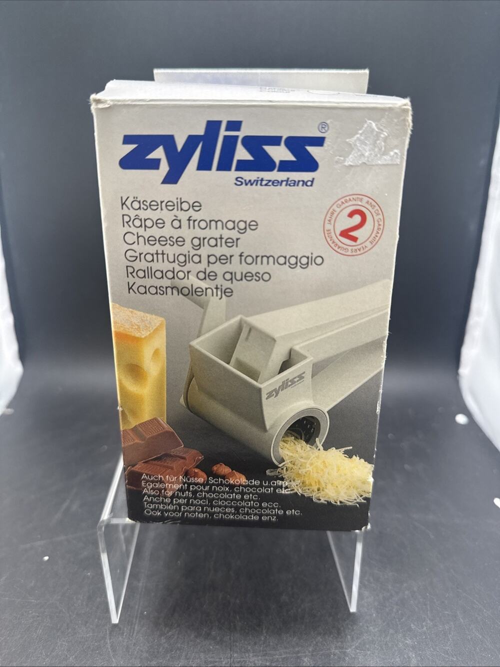 NEW Vintage Zyliss Switzerland Rotary Cheese Grater Hand Crank in Original Box